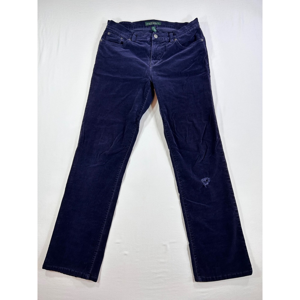Lauren Ralph Lauren Navy Blue Corduroy Straight Leg Pants Womens 8 Stretch LRL